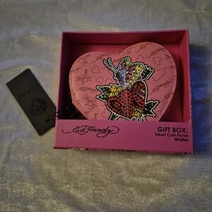 Ed Hardy Tattoo Heart Bling Rhineston Coin Purse Wristlet